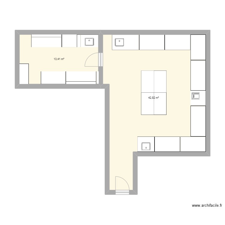 Labo Chimie. Plan de 2 pièces et 56 m2