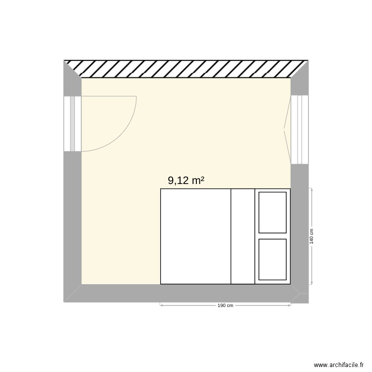 chambre. Plan de 1 pièce et 9 m2