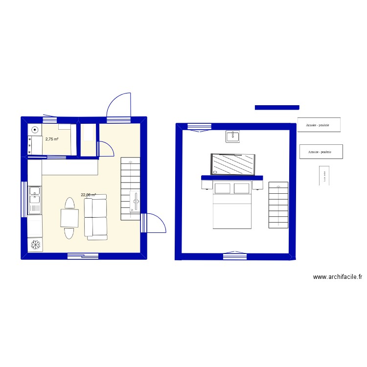 grange 2. Plan de 2 pièces et 25 m2