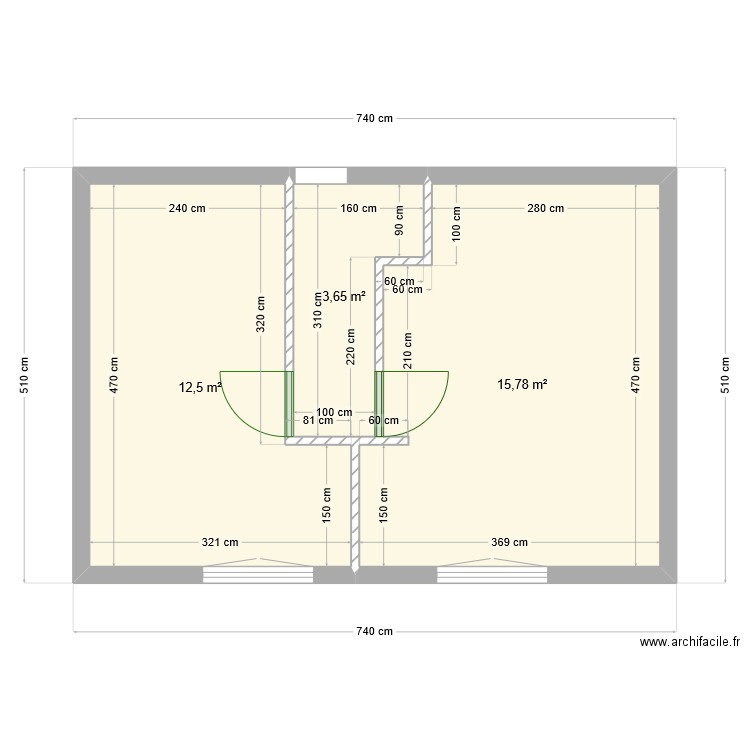 Plougonver étage. Plan de 3 pièces et 32 m2