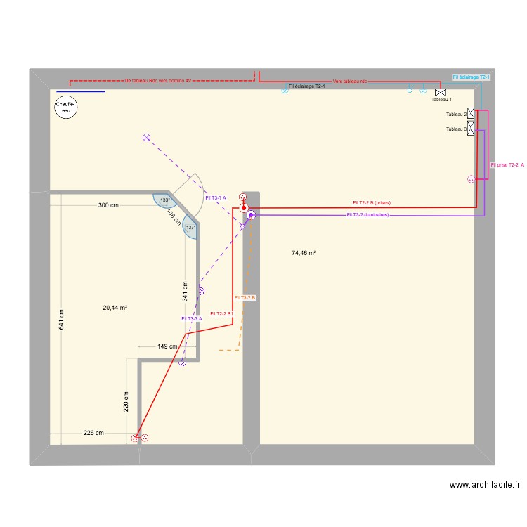 Sous sol 1. Plan de 2 pièces et 95 m2