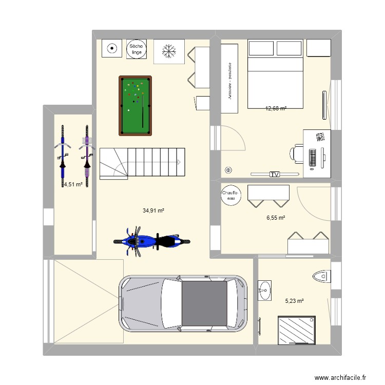 NIVEAU 0 COMPLET. Plan de 5 pièces et 64 m2