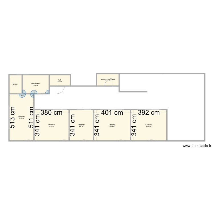 Appartement F6 . Plan de 9 pièces et 77 m2