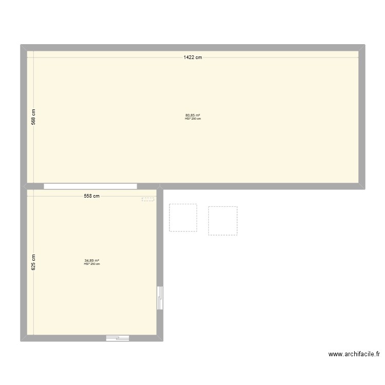 extension . Plan de 2 pièces et 116 m2