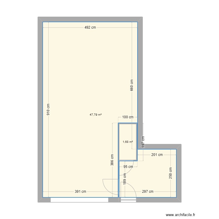 Plan agrandissement. Plan de 2 pièces et 49 m2