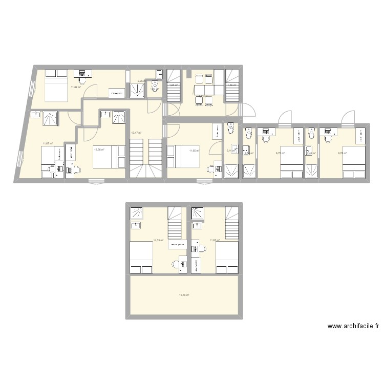 marc. Plan de 18 pièces et 143 m2