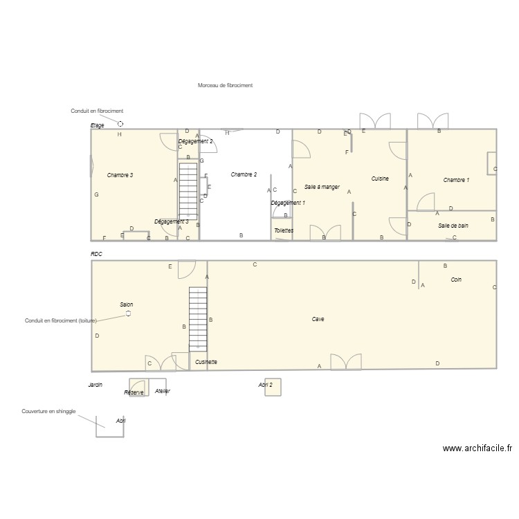 Croquis Succession DUCOURNEAU amiante2. Plan de 13 pièces et 167 m2