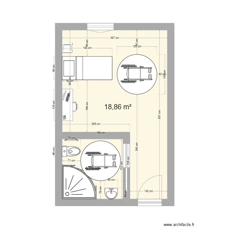 CLOS. Plan de 2 pièces et 24 m2