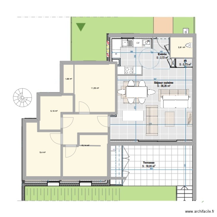 Organisation futur logement. Plan de 6 pièces et 45 m2