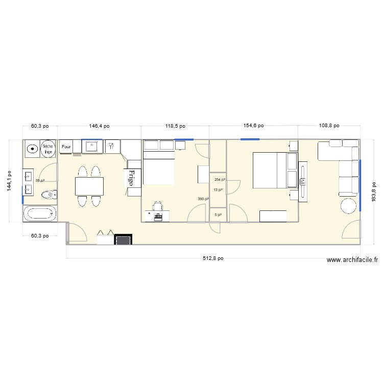 64 Dom-Bellot. Plan de 5 pièces et 67 m2