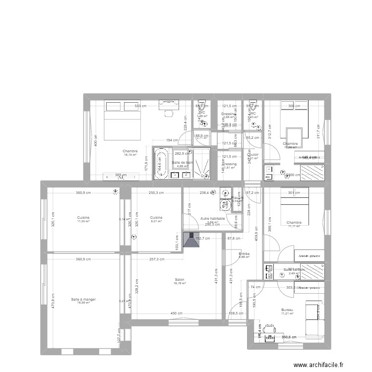 nouvelle extension . Plan de 21 pièces et 137 m2