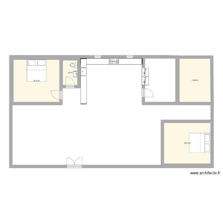 mono remplacement. Plan de 4 pièces et 48 m2