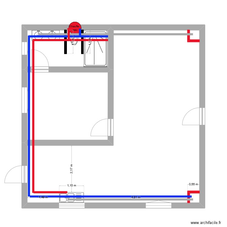 Mars - Appartement 8 x 8 eaux. Plan de 3 pièces et 61 m2