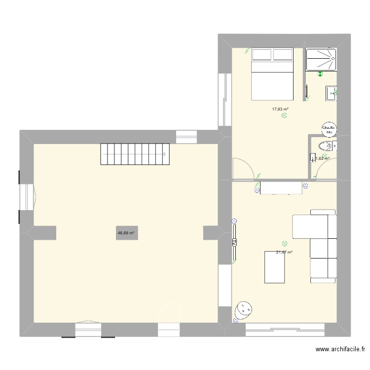 suite parentale. Plan de 4 pièces et 88 m2