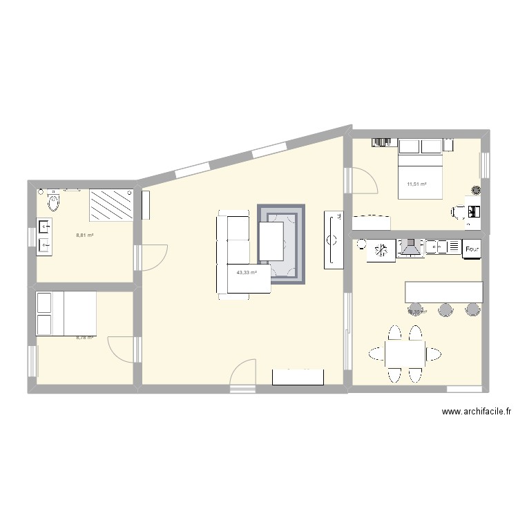 appartement . Plan de 5 pièces et 91 m2