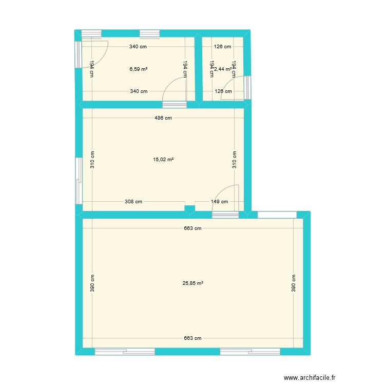 Areias - Salon/Cuisine/Arrière cuisune. Plan de 4 pièces et 50 m2