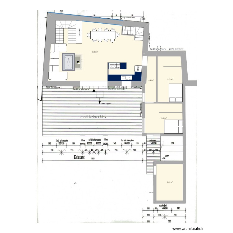 gite. Plan de 5 pièces et 93 m2