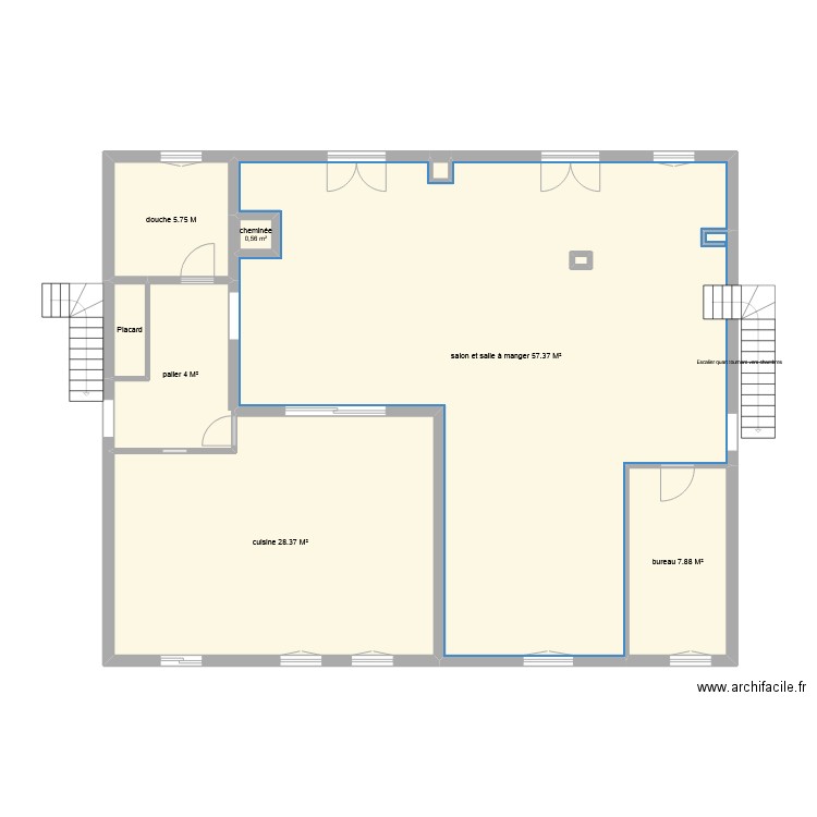 Salon salle à manger cuisine. Plan de 9 pièces et 164 m2