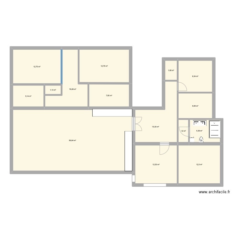 167,74. Plan de 15 pièces et 168 m2