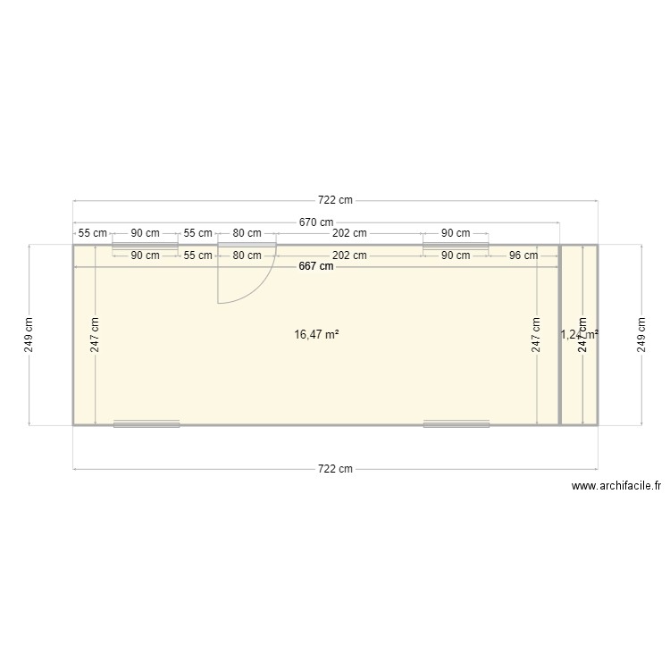 vue du haut. Plan de 2 pièces et 18 m2