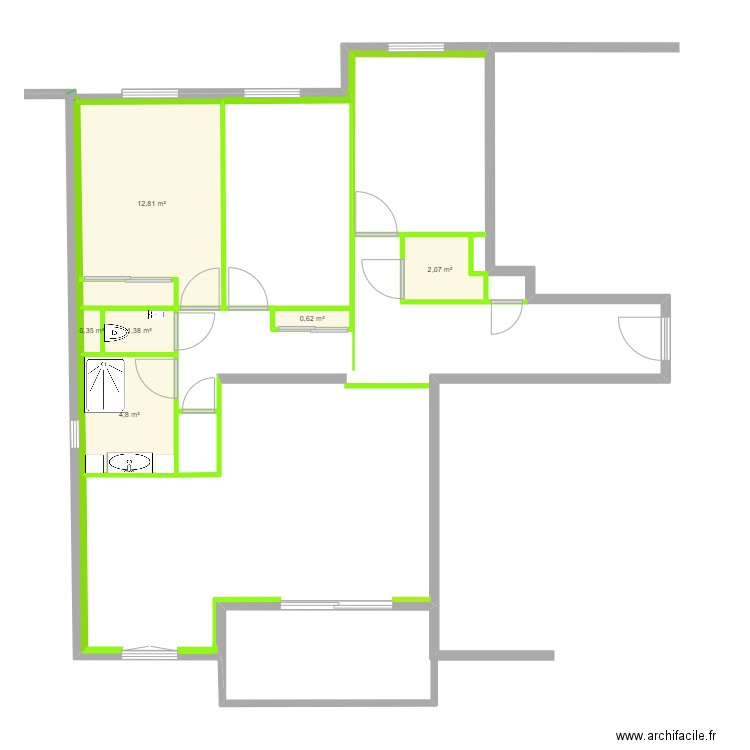 appart1. Plan de 6 pièces et 22 m2