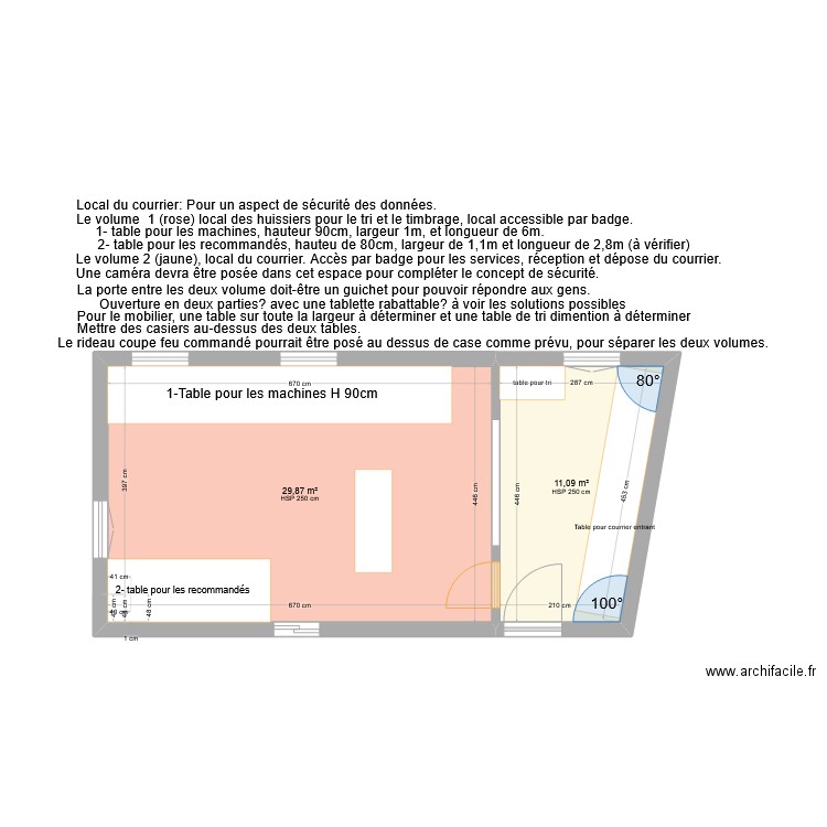 huissiers. Plan de 2 pièces et 41 m2