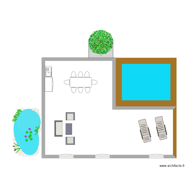 terrasse. Plan de 1 pièce et 62 m2