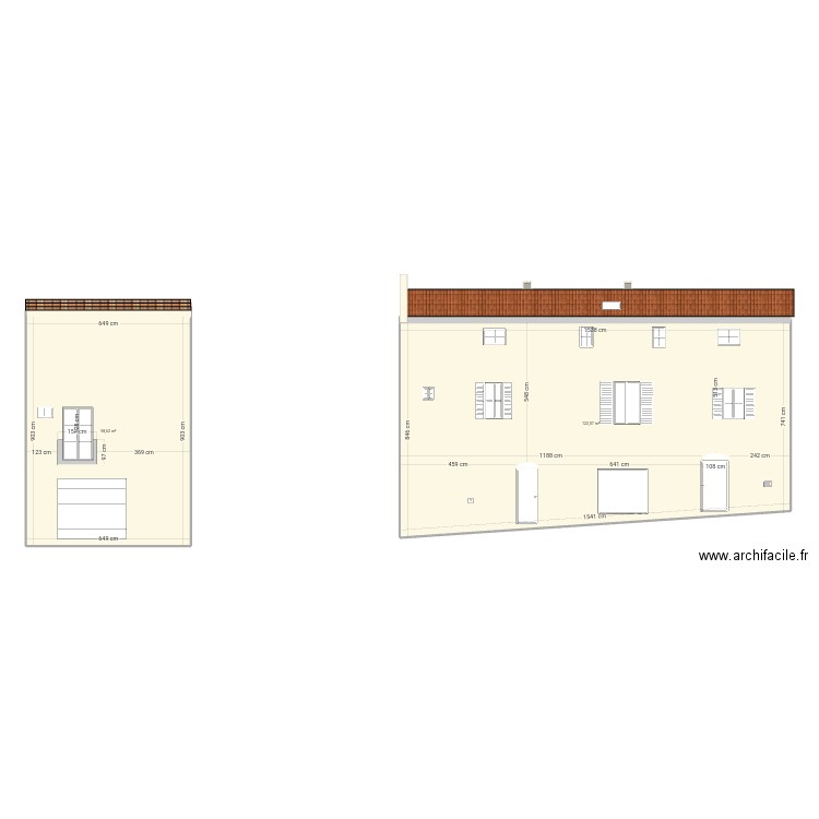 Façade av pignan. Plan de 2 pièces et 181 m2