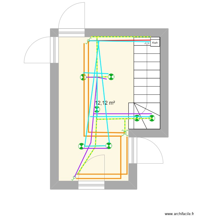 Couloir. Plan de 1 pièce et 12 m2