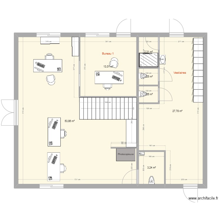 Bureau St Jacques sur Darnétal. Plan de 12 pièces et 212 m2