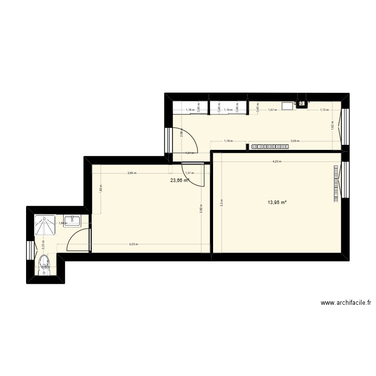 Appart Ines. Plan de 3 pièces et 38 m2