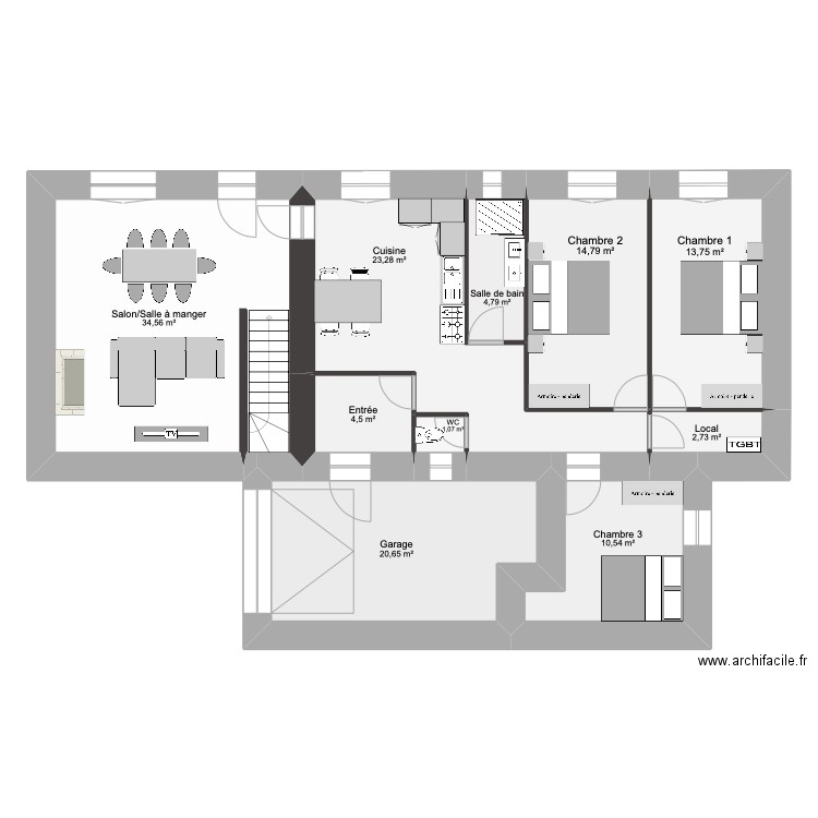 Montecot Plan existant fini 2. Plan de 10 pièces et 131 m2