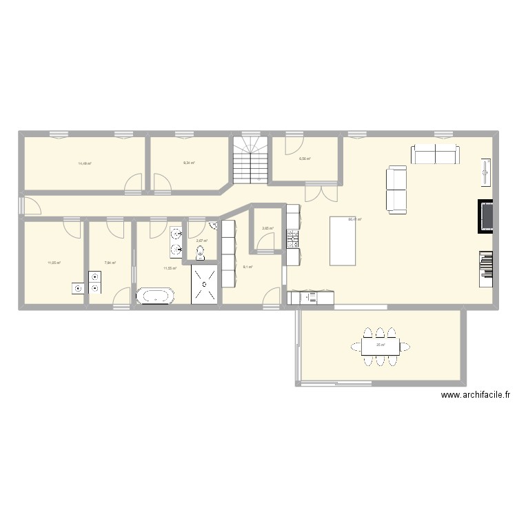 Maison Ferme. Plan de 10 pièces et 187 m2