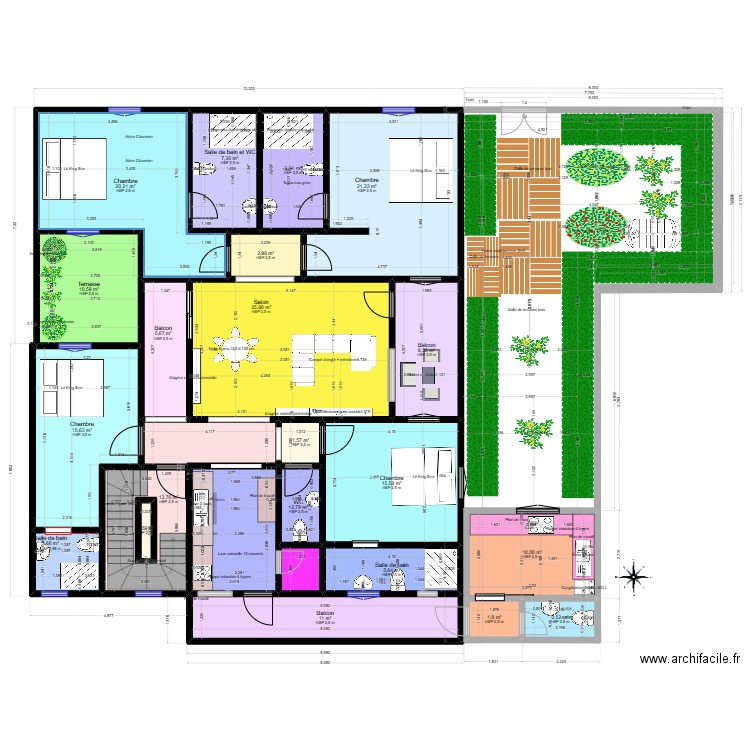 Alou S.N et ka familles plan finis. Plan de 22 pièces et 207 m2