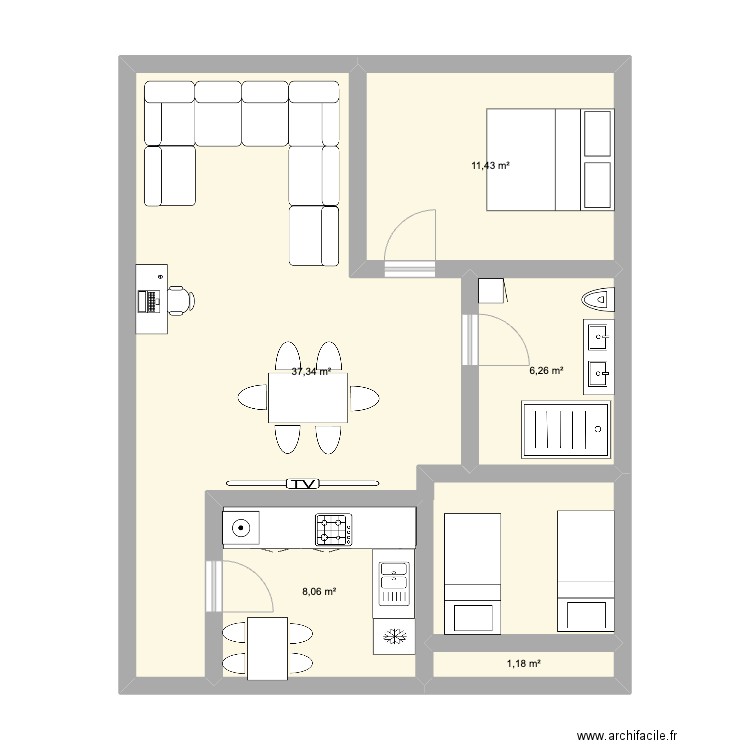 Appart Tanger. Plan de 5 pièces et 64 m2