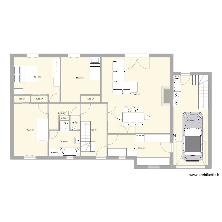 essai-maison. Plan de 14 pièces et 126 m2