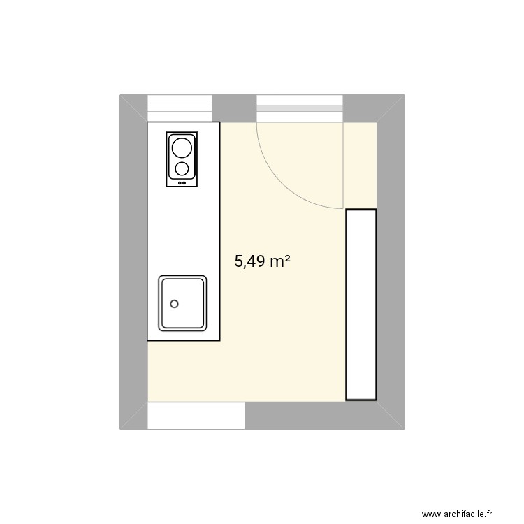 Cuisine simple. Plan de 1 pièce et 5 m2