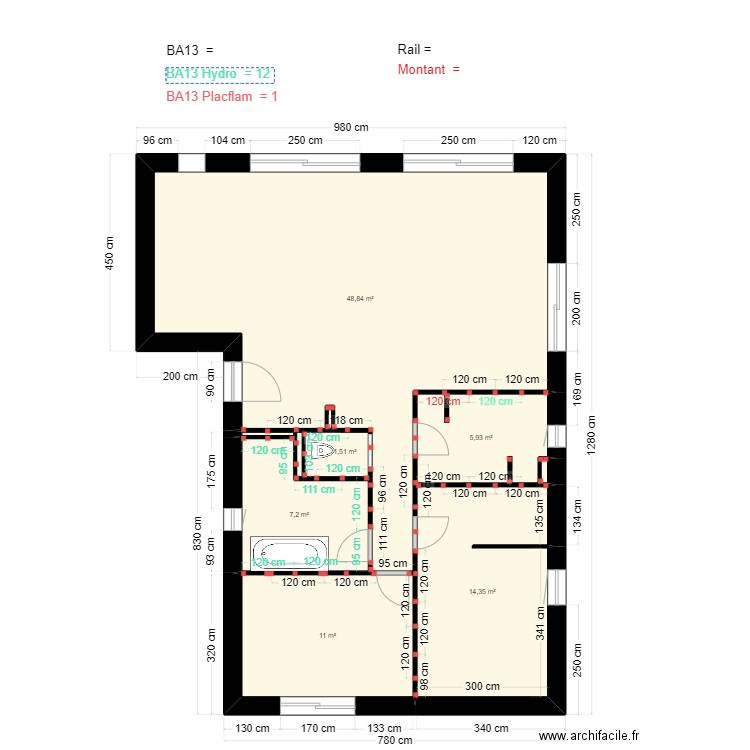 PLAN CLOISON RDC. Plan de 10 pièces et 89 m2