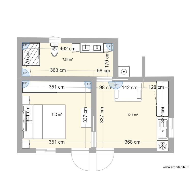 projet cassita fb. Plan de 3 pièces et 32 m2