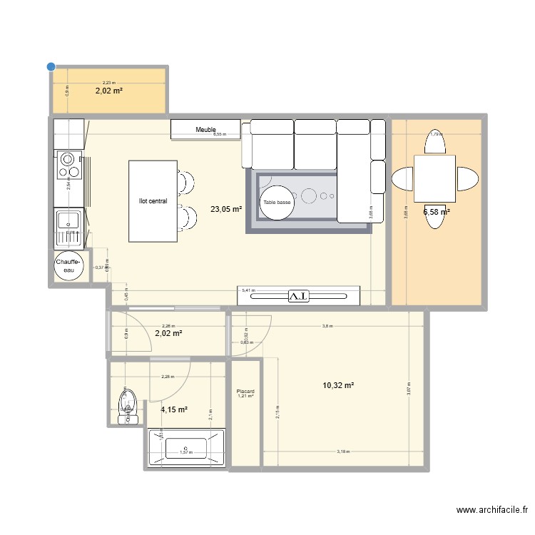 T2 LES PINS_Plan renov ouvert T2. Plan de 8 pièces et 50 m2