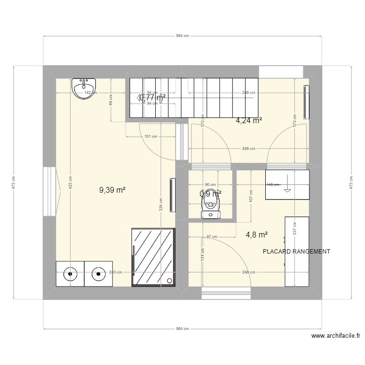 Granpré SDB projet. Plan de 5 pièces et 20 m2