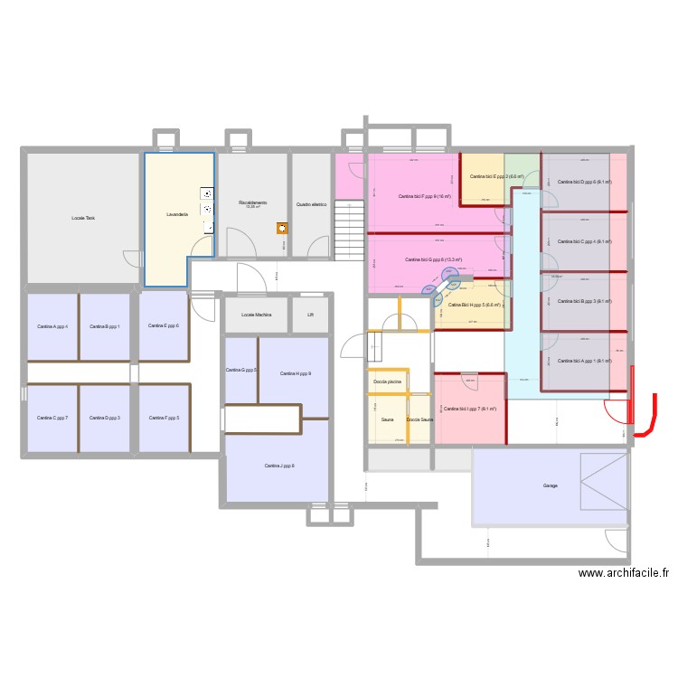 Ascona Cantina 11. Plan de 45 pièces et 363 m2