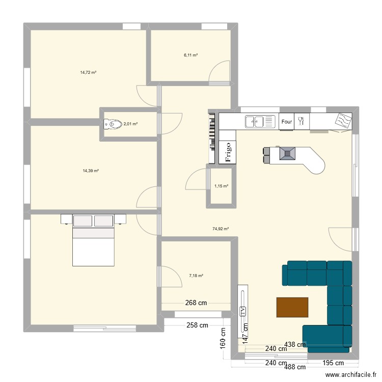 Nouveau plan it tah les fous de malade. Plan de 7 pièces et 120 m2