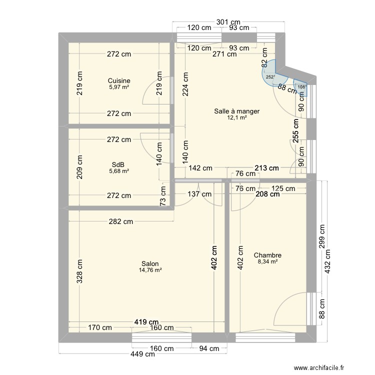 2 R2P. Plan de 5 pièces et 47 m2