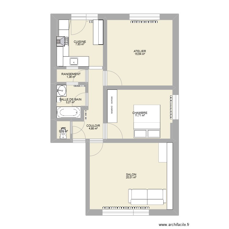 Appartement. Plan de 8 pièces et 66 m2