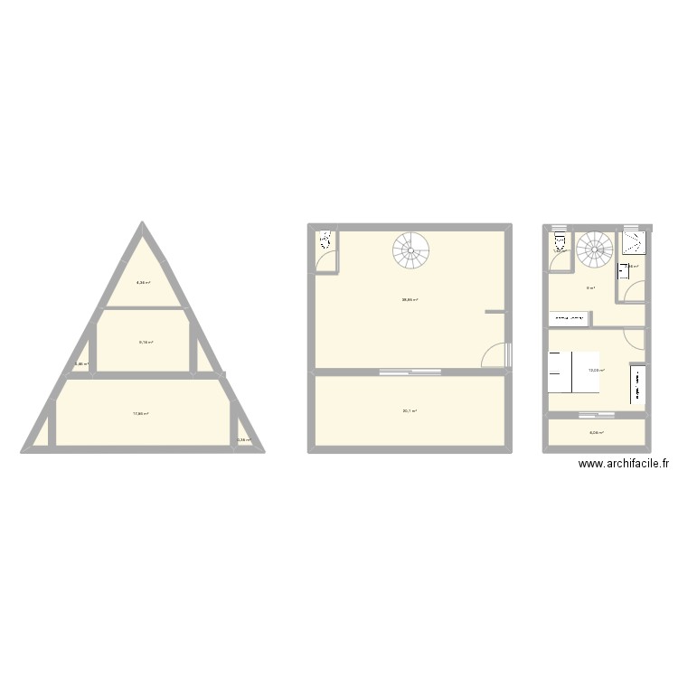 Maison en A. Plan de 12 pièces et 120 m2