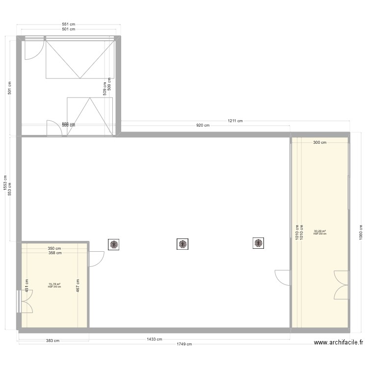 Fabrication cloisons II. Plan de 2 pièces et 46 m2