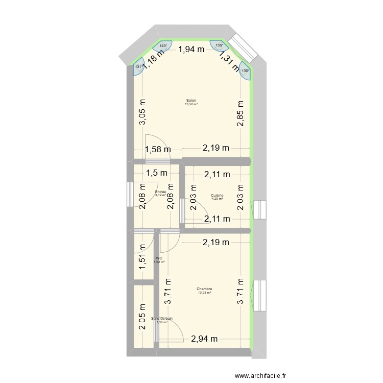 F2 Appt. Plan de 6 pièces et 34 m2