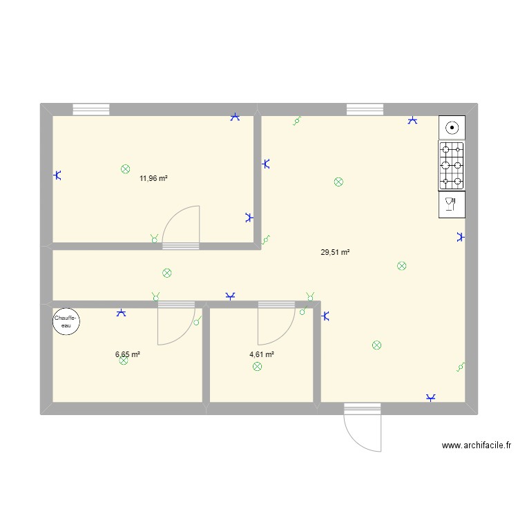 projet maison. Plan de 4 pièces et 53 m2