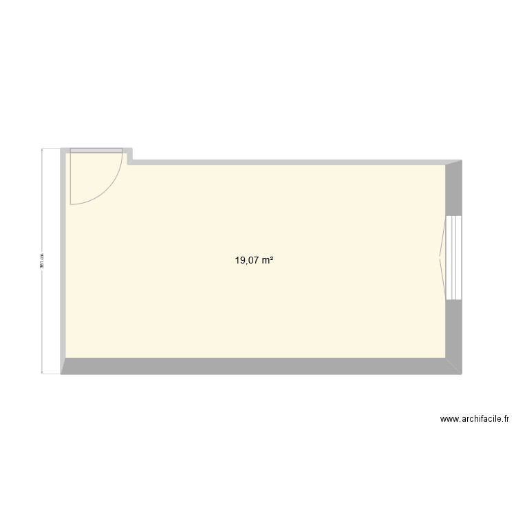 Studio JDS vide. Plan de 1 pièce et 19 m2